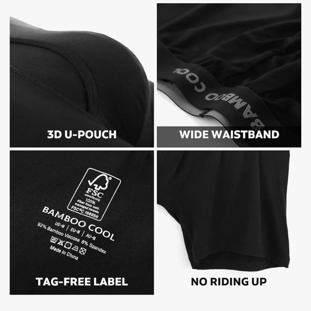 BAMBOO COOL Men’s 3XL Black Bamboo Boxer Briefs Breathable Stretch NWT
